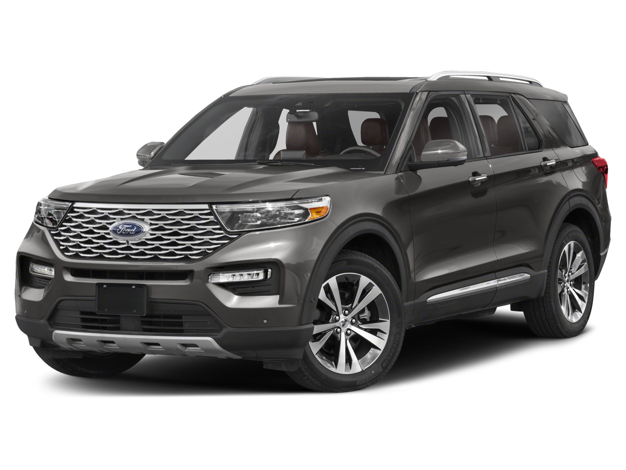2021 Ford Explorer Platinum in White Metallic — front three-quarter view