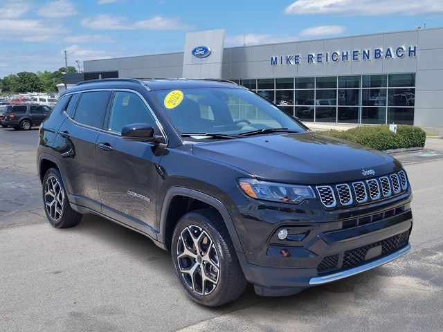 2025 Jeep Compass Limited in Diamond Black Crystal Pearlcoat — front three-quarter view
